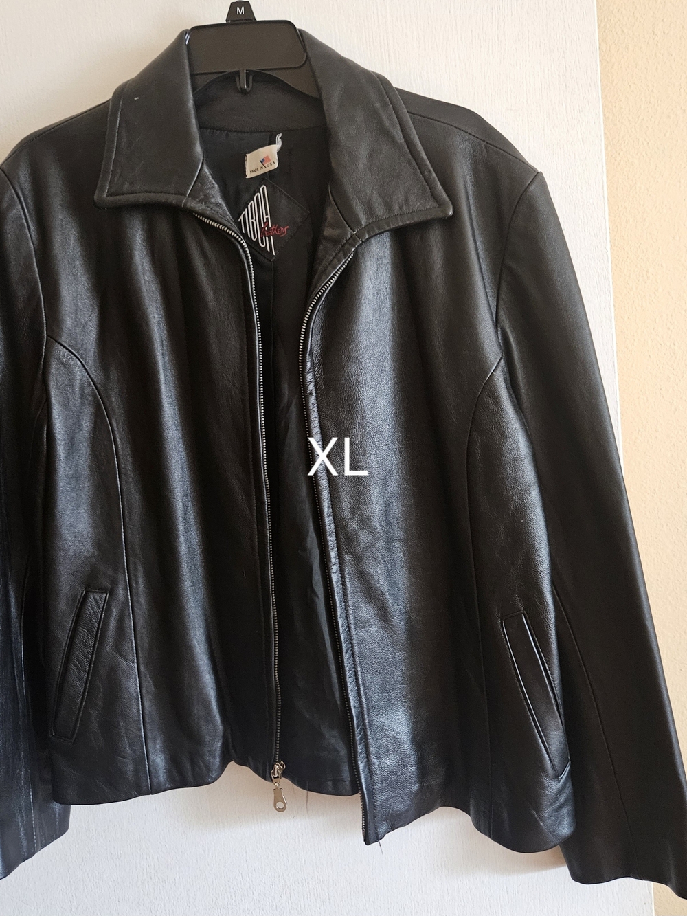 Women's Black Leather Jacket by Unknown Brand - Classic Zip Front